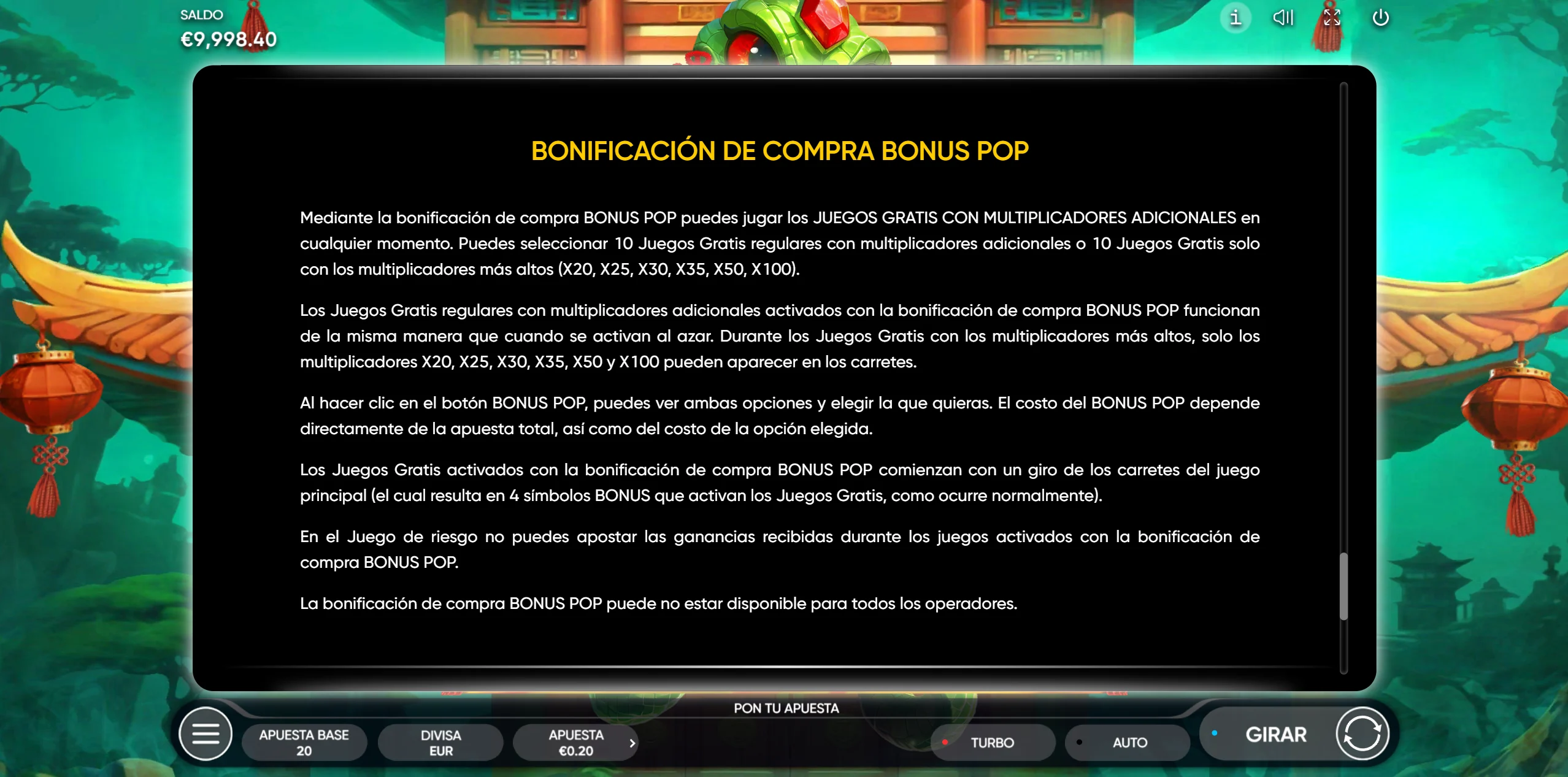 Fortune Snake — reglas de BONUS POP